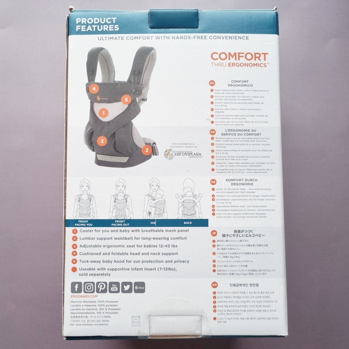 Ergobaby® 360 All Positions Baby Carrier Cool Air Mesh for Baby to Toddler Weight 5.5-20 kg, Carbon Grey เป้อุ้มเด็ก