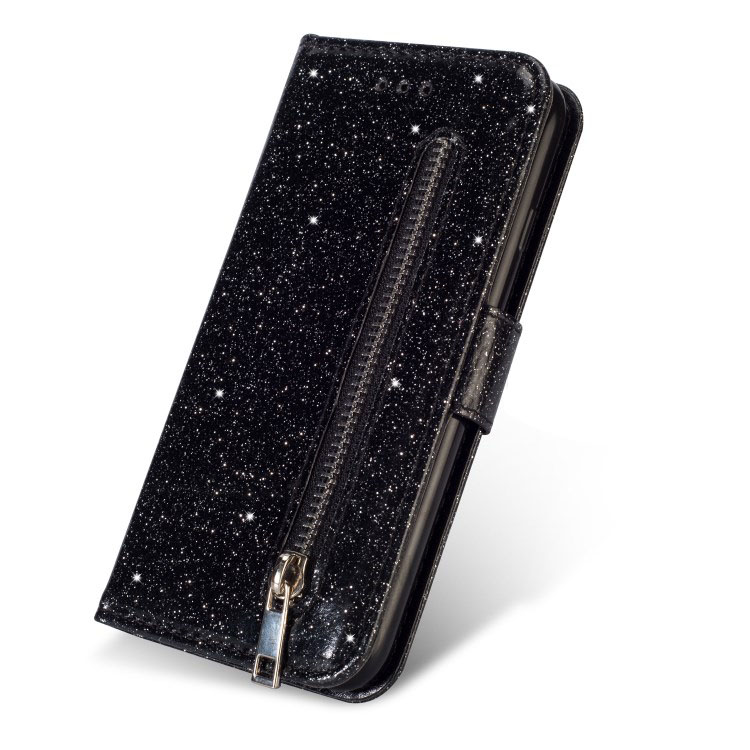 เคส Huawei P30 #เคสฝาพับแบบกระเป๋าเงินหนังกลิตเตอร์ พร้อมสายรัด Glitter Powder Zippered Stand Leather Wallet Case with Strap
