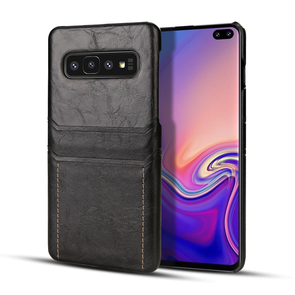 Case Samsung Galaxy S10 #เคสฝาหลังพลาสติกเคลือบหนัง PU มีช่องเสียบบัตร Dual Card Slots PU Leather PC