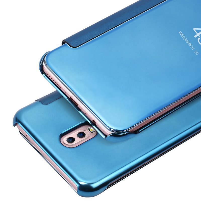 เคส Samsung Galaxy J7 Plus #เคสฝาพับผิวเคลือบเงา Plating Mirror Surface View Window #เคสคุณภาดีราคาถูก