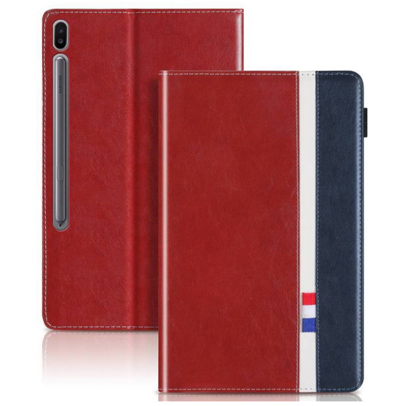 เคส Samsung Galaxy Tab S6 T860 T865 10.5 inch #เคสฝาพับหนัง PU ออกแบบสีทูโทนมีสายรัดพร้อมที่เก็บการ์ด PU Leather Tablet Stand Case with Card Storage