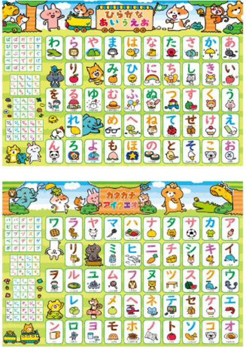 [สื่อการสอนภาษาญี่ปุ่น] โปสเตอร์แผนภูมิตัวอักษรฮิรางานะ โปสเตอร์กันน้ำ (ชุด 2 แผ่น) あいうえお表 ひらがな お風呂ポスター (２枚セット) Alphabetical chart Hiragana Bath poster (set of 2)