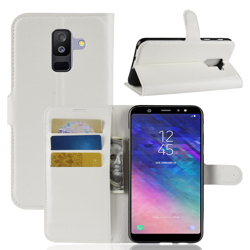 เคส Samsung Galaxy A6+ (2018) #เคสฝาพับสไตล์กระเป๋าสตางค์หนัง PU ผิวลิ้นจี่สีสันสวยงามทันสมัย