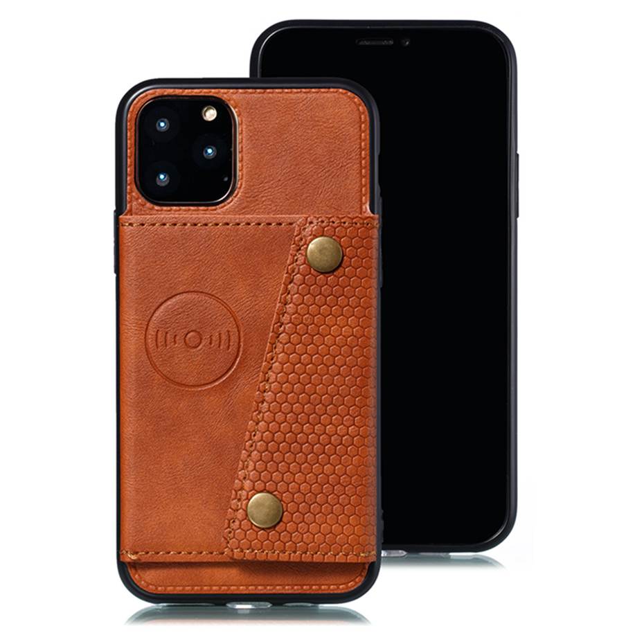 Case iPhone 11 6.1 inch #เคสฝาหลัง TPU เคลือบหนัง PU มีที่เก็บบัตร PU Leather Coated TPU Card Holder Magnetic Kickstand