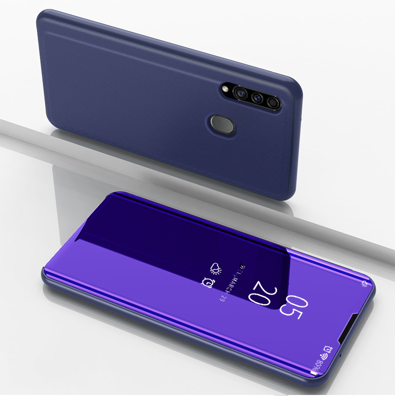 เคส Samsung Galaxy A20s #เคสฝาพับปกโปร่งแสงผิวเงา Electroplating Mirror Surface Window View