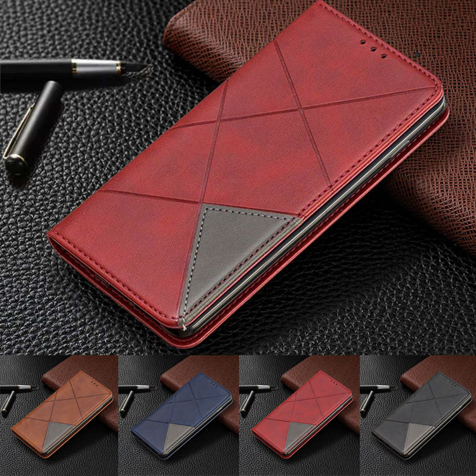 Case Samsung Galaxy S10 Plus #เคสฝาพับหนัง PU มีช่องเสียบ ID บัตรอื่นๆในตัว Geometric Pattern Leather Card Holder Protective