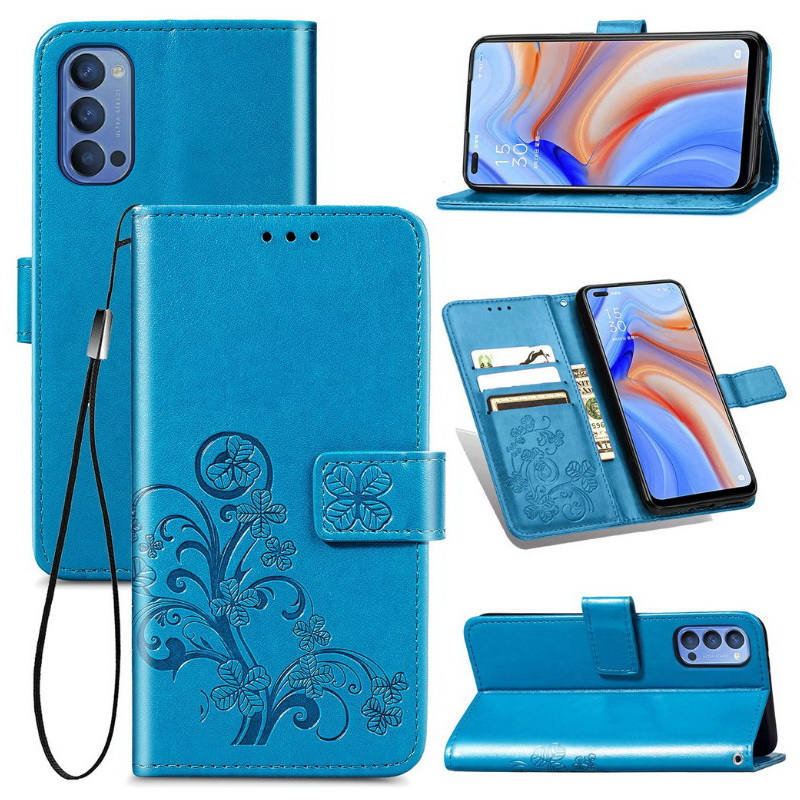 Case OPPO Reno 4 Pro 5G #เคสแบบฝาพับมีช่องใส่บัตร Imprint Clover Pattern Leather Wallet