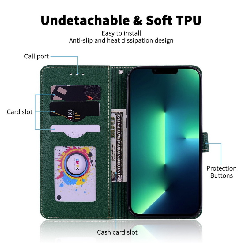 เคส Samsung Galaxy S23 Ultra 5G #เคสฝาพับหนัง PUด้าน ลายผิวลิ้นจี่พร้อมช่องใส่บัตรแบบกระเป๋าสตางค์