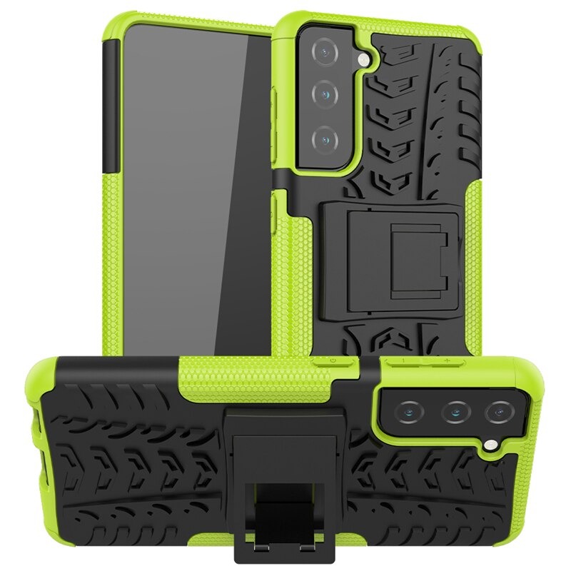 เคส Samsung Galaxy S21 FE 5G #เคสฝาหลังกันลื่น Cool Tyre Pattern Kickstand (PC + TPU)