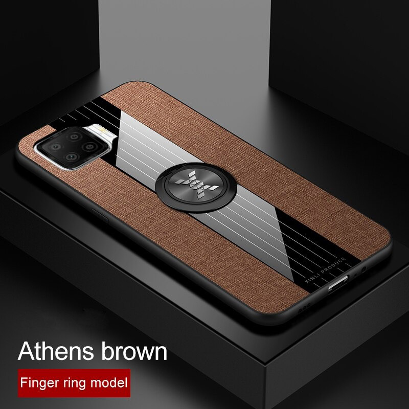 Case OPPO A93 #เคสฝาหลังเคลือบผ้าเนื้อมีแหวนสวมนิ้ว TPU ไฮบริด+อะคริลิ + แหวนโลหะ