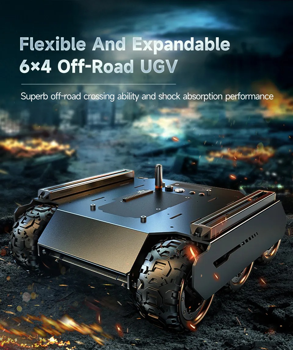 Waveshare Flexible and Expandable 6x4 Offroad, with Optional Rails and ESP32 Slave Computer, 6 Wheel 4WD Mobile Robot