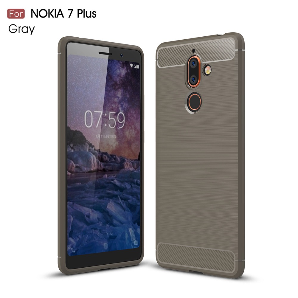 เคส Nokia 7 plus #เคสฝาหลังตกแต่งคาร์บอนไฟเบอร์ ผิวขัดแปรง Brushered TPU Back Case