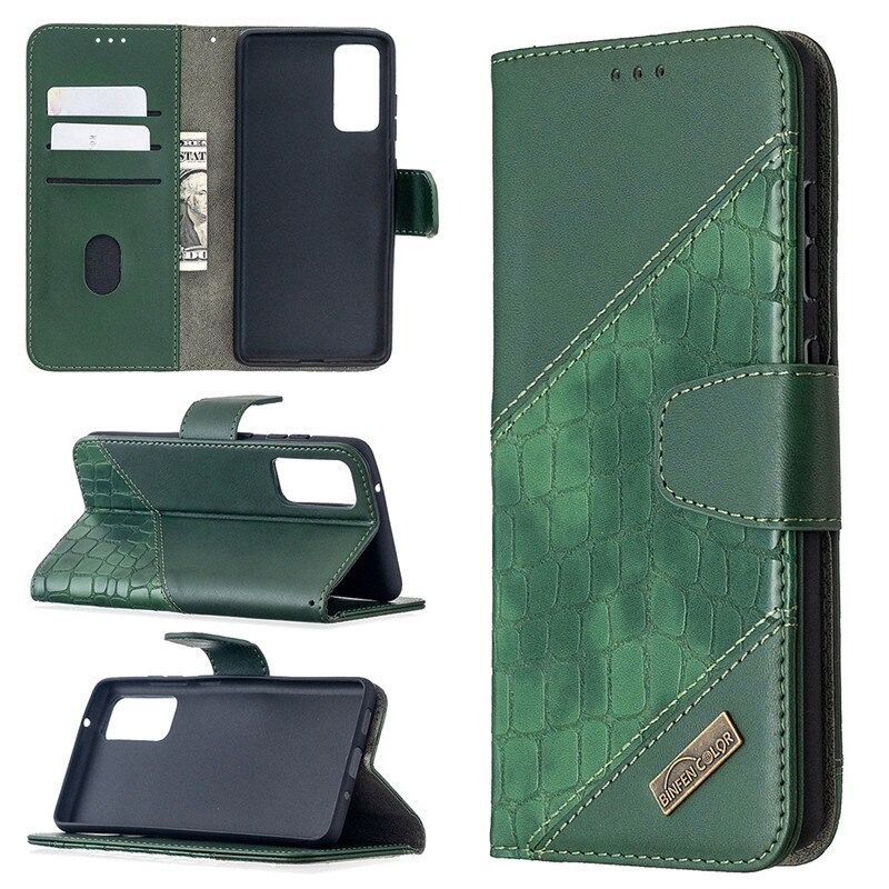 เคส Samsung Galaxy S20 FE / S20 FE 5G #เคสฝาพับหนัง PU ลายนูนมีช่องเสียบบัตร Luxury Crocodile Texture Wallet Emboss Leather Stand Phone Case