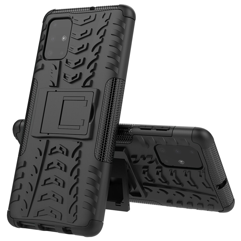 เคส Samsung Galaxy A51 #เคสฝาหลังกันลื่น Cool Tyre Pattern Kickstand (PC + TPU)