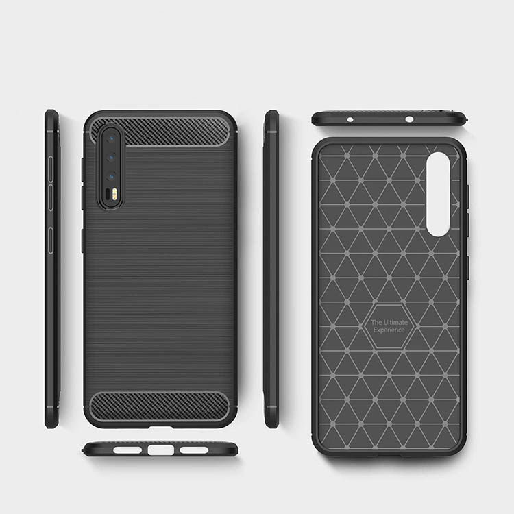 เคส Huawei P20 Pro #เคสฝาหลังตกแต่งคาร์บอนไฟเบอร์ ผิวขัดแปรง Brushered TPU Back Case
