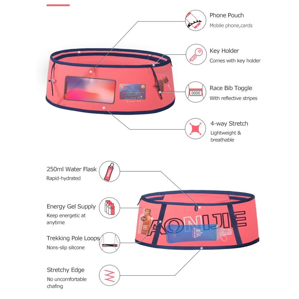 กระเป๋าคาดเอว แบบบาง ใส่ขวดน้ำได้ AONIJIE รุ่น W8101 แถมฟรีขวดน้ำพับได้ 250ml 1 ขวด(A18)