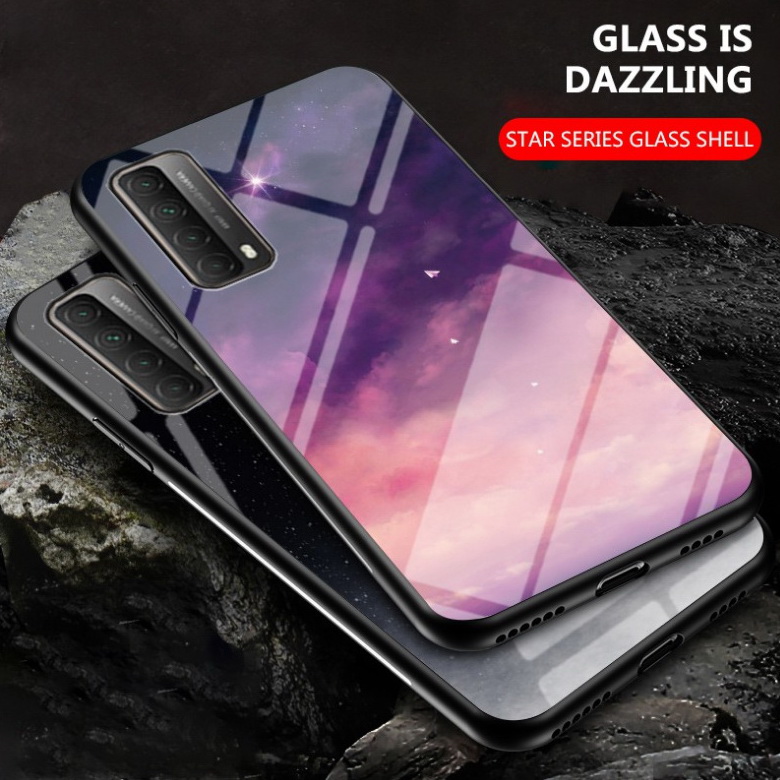 เคส Huawei Y7a #เคสฝาหลัง Gradient Color Glass + PC + TPU Hybrid Case