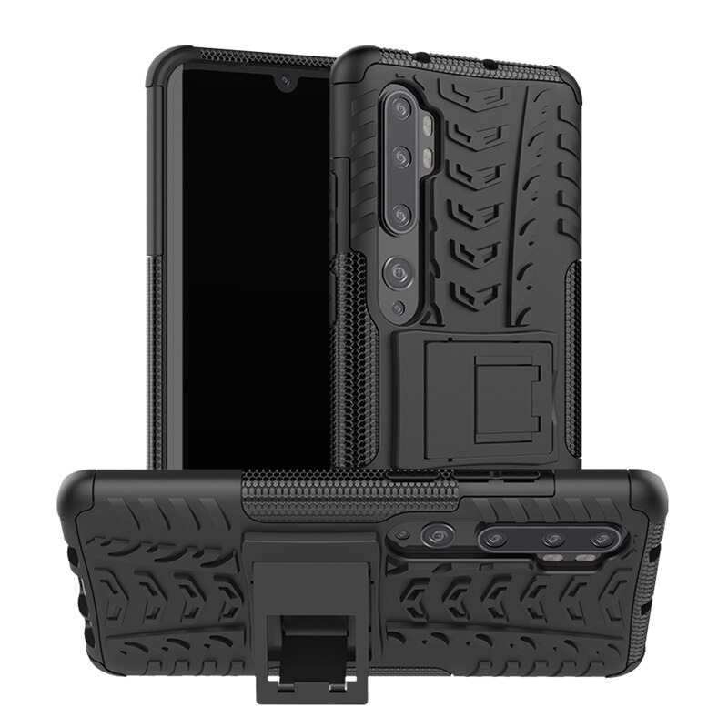 Case Xiaomi Mi Note 10 Pro #เคสฝาหลังกันลื่น Cool Tyre Pattern Kickstand (PC + TPU)