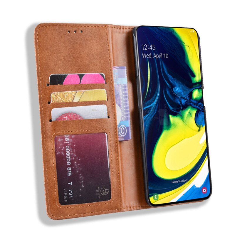 Case Samsung Galaxy A80 #เคสฝาพับปกหนังสไตล์วินเทจดูดซับอัตโนมัติแบบกระเป๋าสตางค์