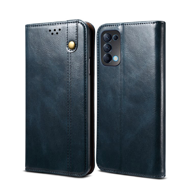 เคส OPPO Reno 5 Pro 5G #เคสแบบฝาพับหนัง PU ผิวหนังม้า Waxy Crazy Horse Texture TPU + PU Leather Case Cover