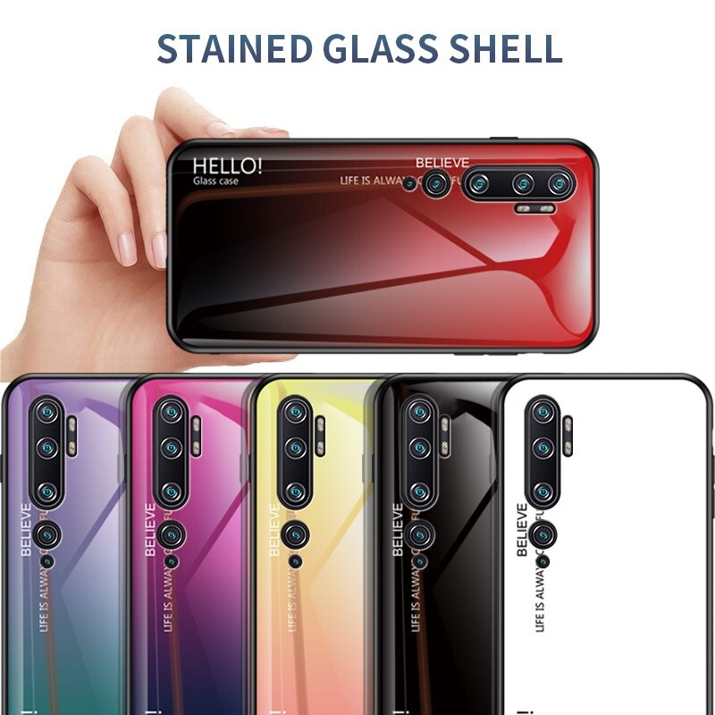 Case Xiaomi Mi Note 10 Pro #เคสฝาหลัง Gradient Color Glass + PC + TPU Hybrid Case