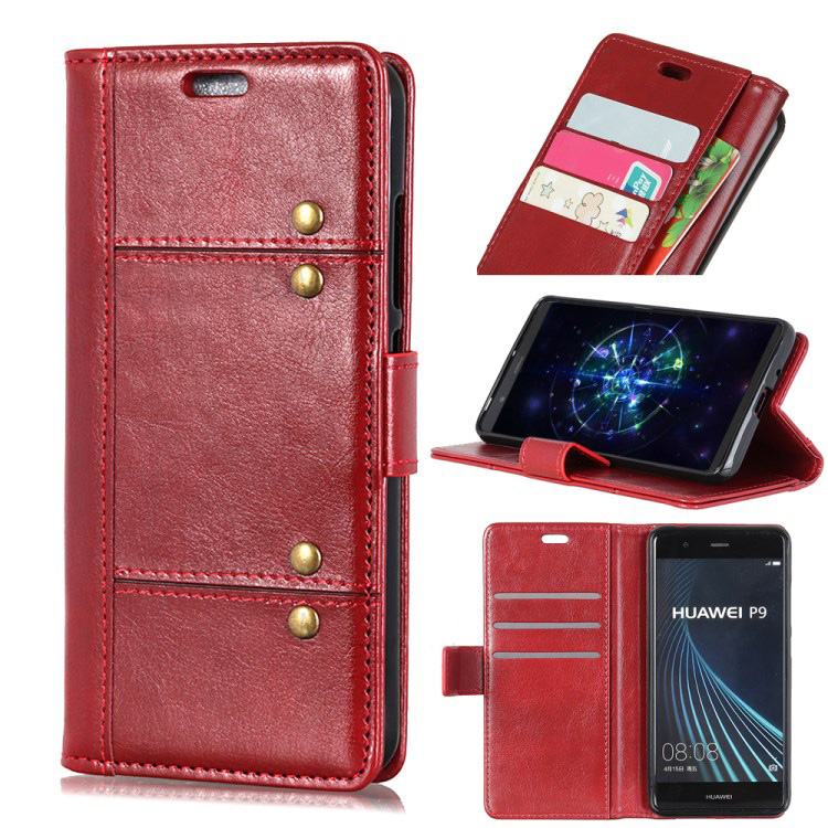 เคส Samsung Galaxy A7 (2018) #เคสฝาพับหนัง PU การตกแต่งแบบริ้ว Rivet Decor Crazy Horse Texture