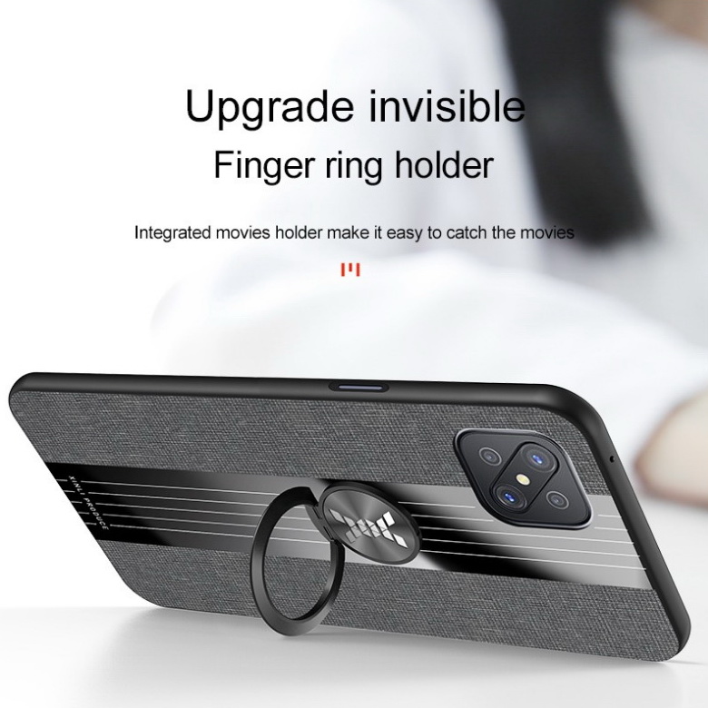 Case OPPO Reno 4Z 5G #เคสฝาหลังเคลือบผ้าเนื้อมีแหวนสวมนิ้ว TPU ไฮบริด+อะคริลิ + แหวนโลหะ