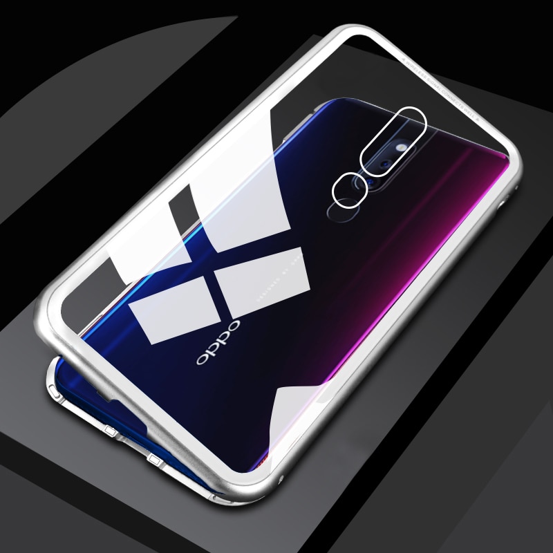 Case Realme 5 Pro #เคสขอบโลหะประกบแม่เหล็กด้านหลังกระจก Magnetic Clear Glass Hard Back Cover Metal Frame Protection Case