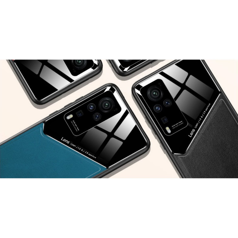 เคส Vivo Y31 2021 #เคสฝาหลังไฮบริด PU +TPU + glass สีทูโทน Shockproof Leather Mirror Glass Silicone Phone Back Cover