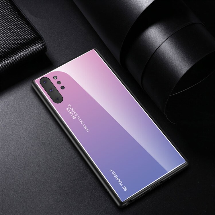 เคส Samsung Galaxy Note 10+ #เคสฝาหลัง กระจกสีไล่โทนสี Glass + PC + TPU Hybrid Case