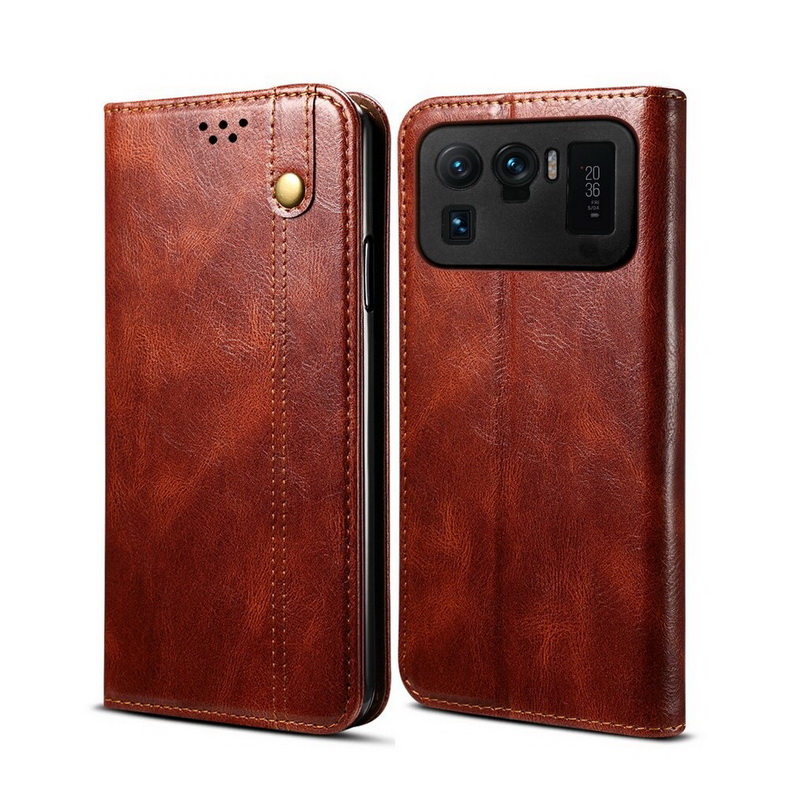 เคส Xiaomi Mi 11 Ultra #เคสฝาพับหนัง PU ผิวหนังม้า Waxy Crazy Horse Texture TPU + PU Leather Case Cover
