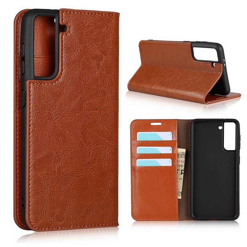 Case Samsung Galaxy S21 FE 5G #เคสฝาพับหนังแท้แบบกระเป๋าสตางค์คุณภาพดี Crazy Horse Genuine Leather Cover