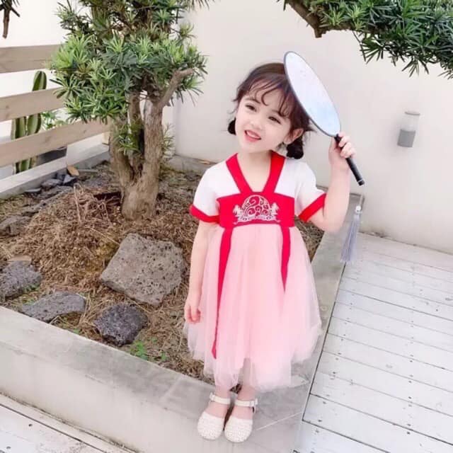 ชุดตรุษจีนเด็กหญิง กระโปรงชีฟอง