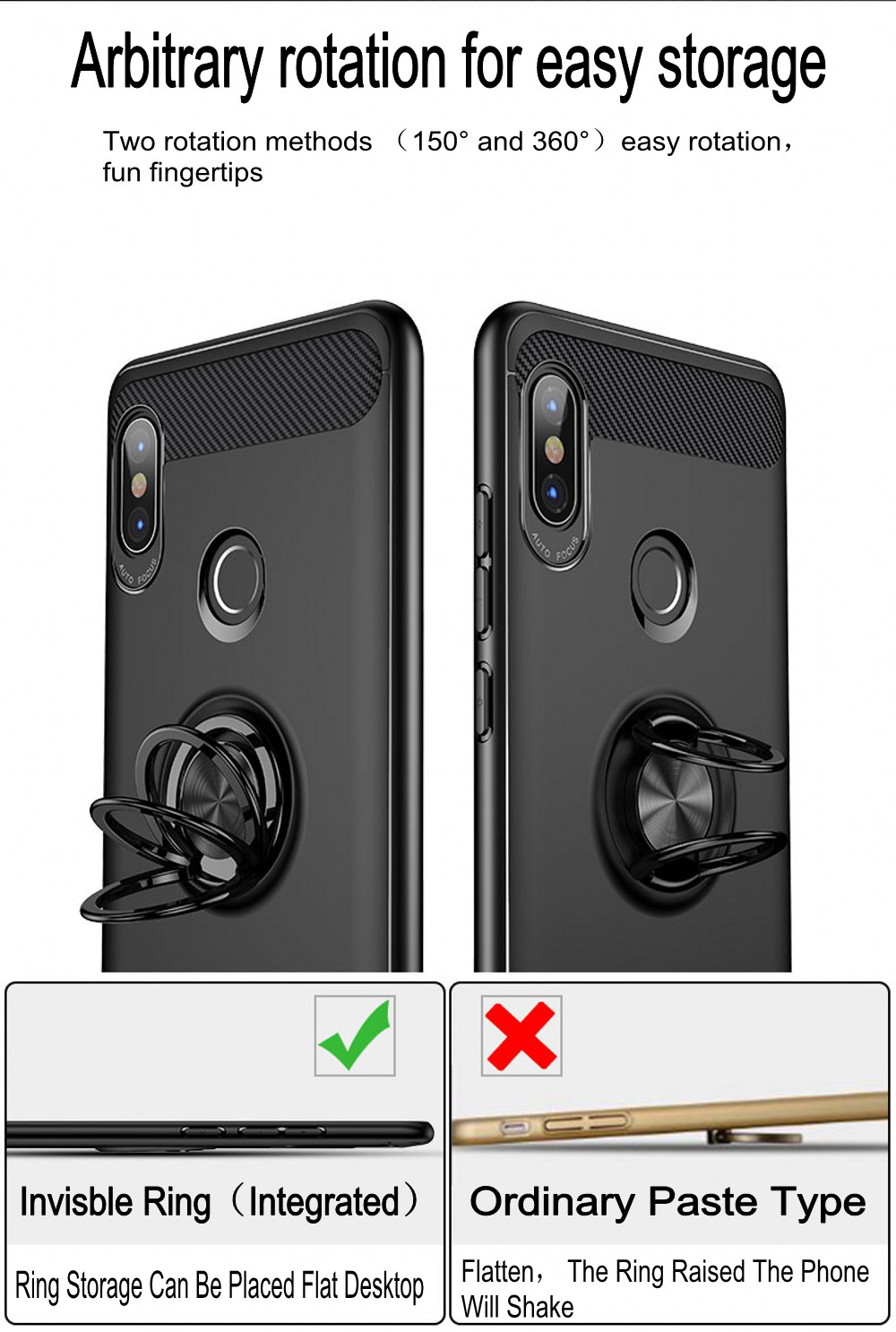 เคส Xiaomi Mi 8 (6.21 นิ้ว) #เคสฝาหลังTPU มีแหวนสวมนิ้ว แหวนหมุนได้ (Built-in แผ่นโลหะแม่เหล็ก)