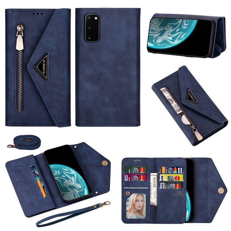 เคส Samsung Galaxy S20 FE / S20 FE 5G #เคสฝาพับแบบกระเป๋าสตางค์ช่องใส่บัตรหลายช่องพร้อมสายคล้อง Multi-slot Wallet Zippered Envelope Flip Leather