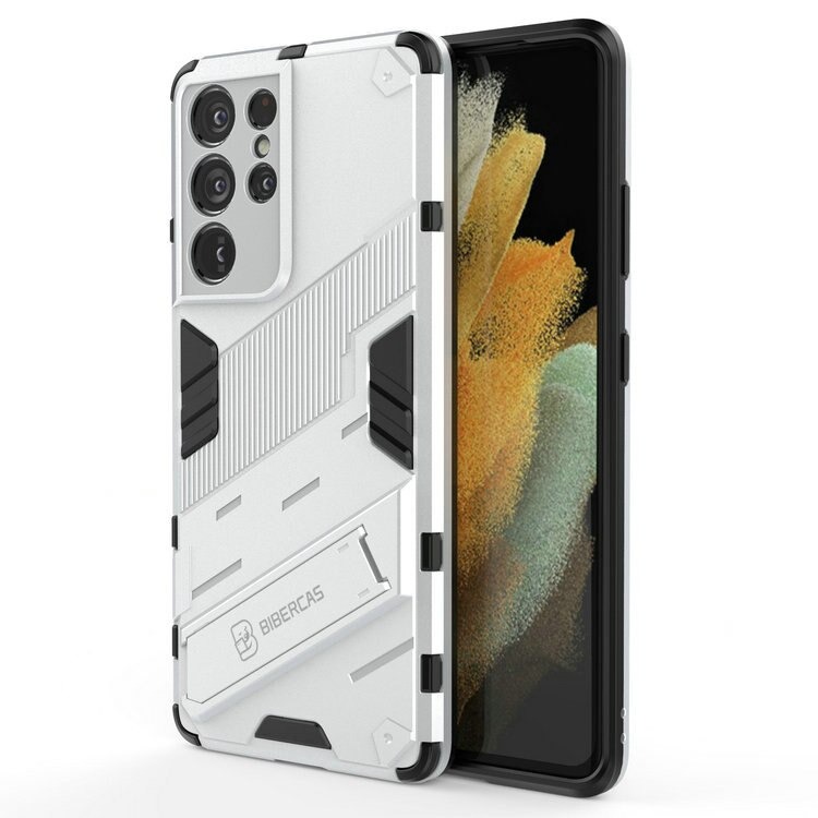 เคส Samsung Galaxy S21 Ultra #เคสฝาหลังพลาสติก ไฮบริด TPU + Kickstand
