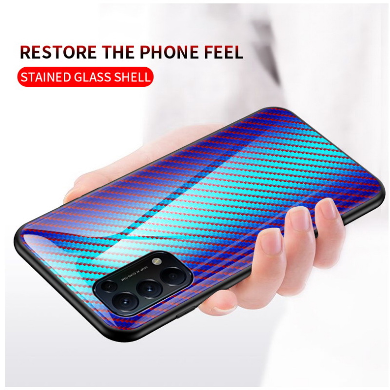 เคส OPPO Reno 6Z 5G #เคสฝาหลัง Gradient Color ลายคาร์บอนไฟเบอร์ Carbon fiber texture Glass Hybrid Soft Silicone Cover (สินค้าตัวอย่างสินค้าจริงตรงตามรุ่น)