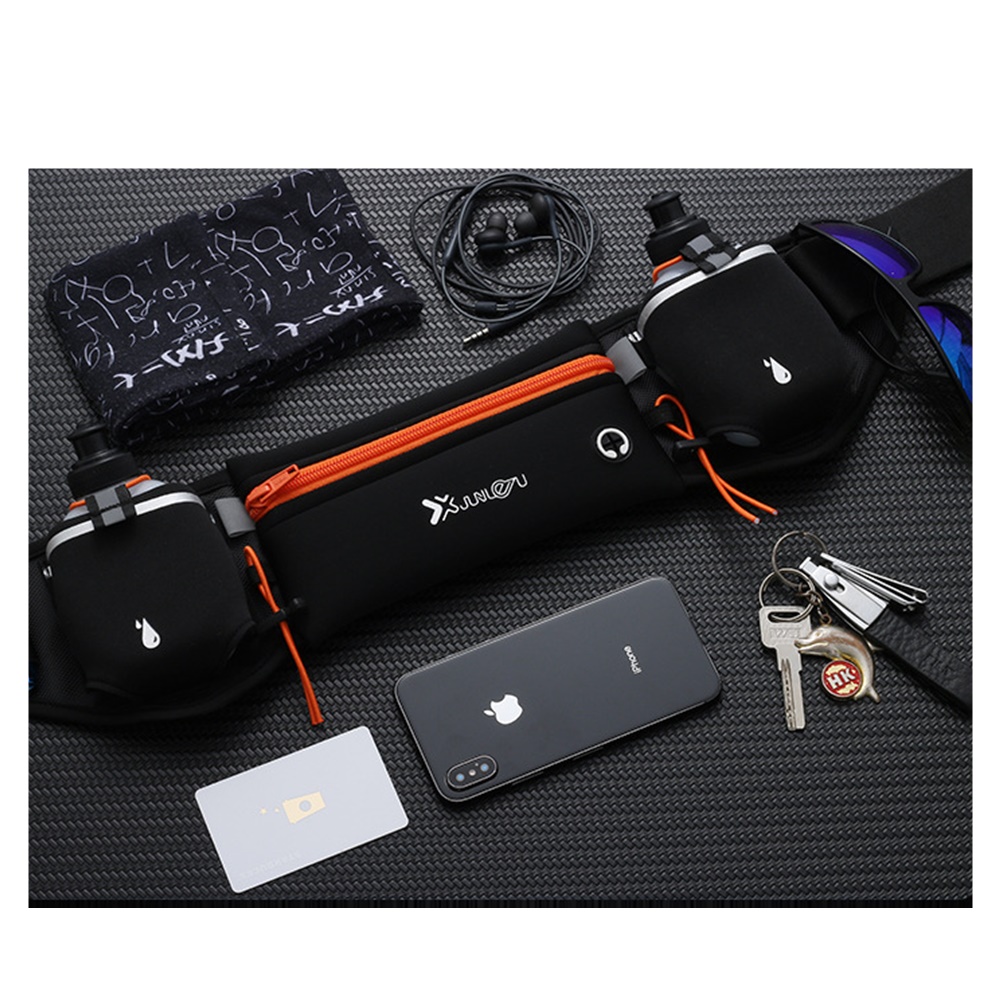 กระเป๋าคาดเอววิ่งออกกำลังกายใส่ขวดน้ำ 2 ขวด ติด BIB มีช่องเสียบหูฟัง (แถมฟรีขวดน้ำ 2 ขวดขนาด 175ML) (A27)