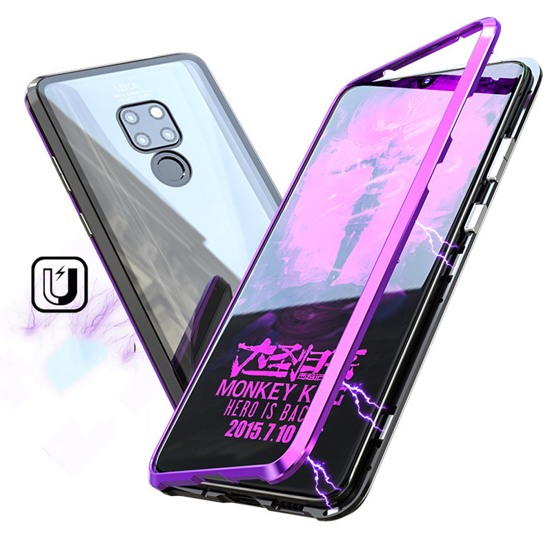 Case Huawei Mate 20 #เคสกรอบโลหะที่ถอดออกได้ติดแม่เหล็ก + แผ่นด้านหลังกระจกนิรภัยคุณภาพดี