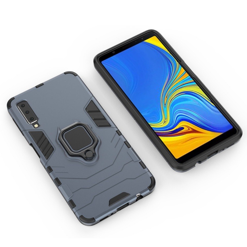 Case Samsung Galaxy A7 (2018) #เคสฝาหลังพลาสติกแข็ง +TPU Hybrid Case มีแหวนสวมนิ้วโลหะ