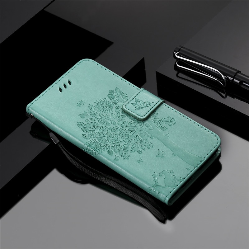 Case iPhone 13 Pro Max#เคสฝาพับหนัง PU พิมพ์ลาย Imprint Cat and Tree Pattern Leather Protection Cover