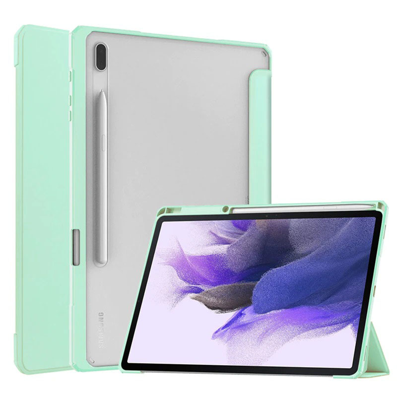 เคส Samsung Galaxy Tab S7 FE 12.4"(T730,T736) #เคสฝาพับปกหนัง PU แบบ 3 พับด้านหลังใส พับตั้งได้มีช่องใส่ปากกา Leather Tri-fold Stand Shell Cover with Auto Sleep