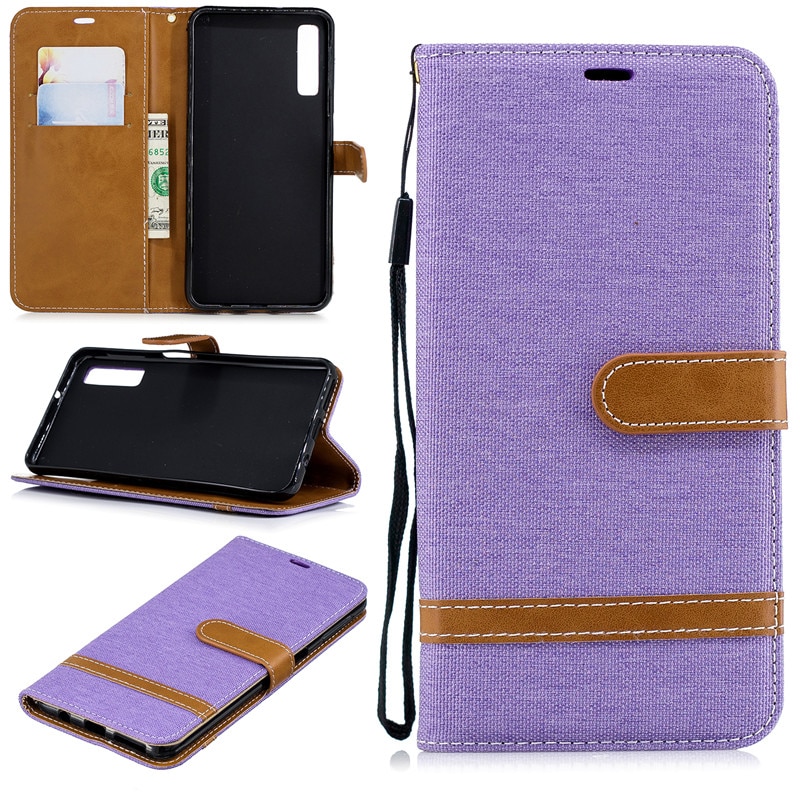 Case Samsung Galaxy A7 (2018) #เคสฝาพับหนัง PU พร้อมสายคล้องมือ สีสันสดใส
