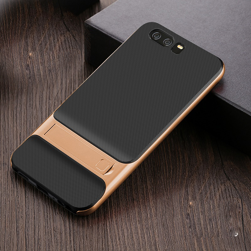 เคส Huawei P10 #เคสแบบฝาหลัง ELEGANCE ลายตารางลูกผสม PC + TPU มีขาตั้งในตัว คุณภาพดี