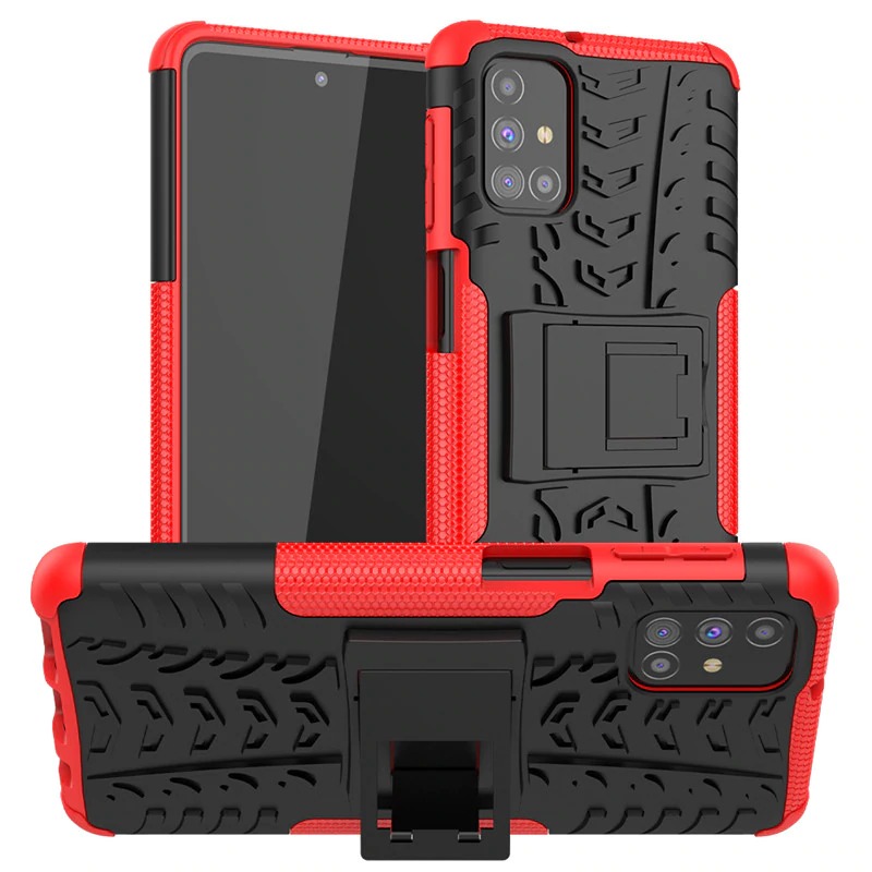 Case Samsung Galaxy M51 #เคสฝาหลังกันลื่น Cool Tyre Pattern Kickstand (PC + TPU)
