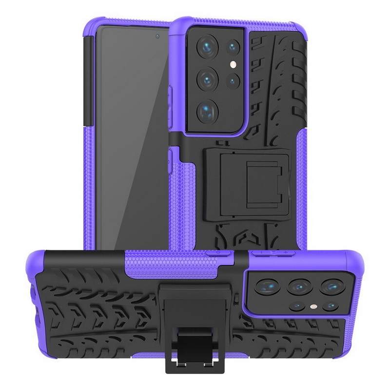เคส Samsung Galaxy S21 Ultra #เคสฝาหลังกันลื่น Cool Tyre Pattern Kickstand (PC + TPU)