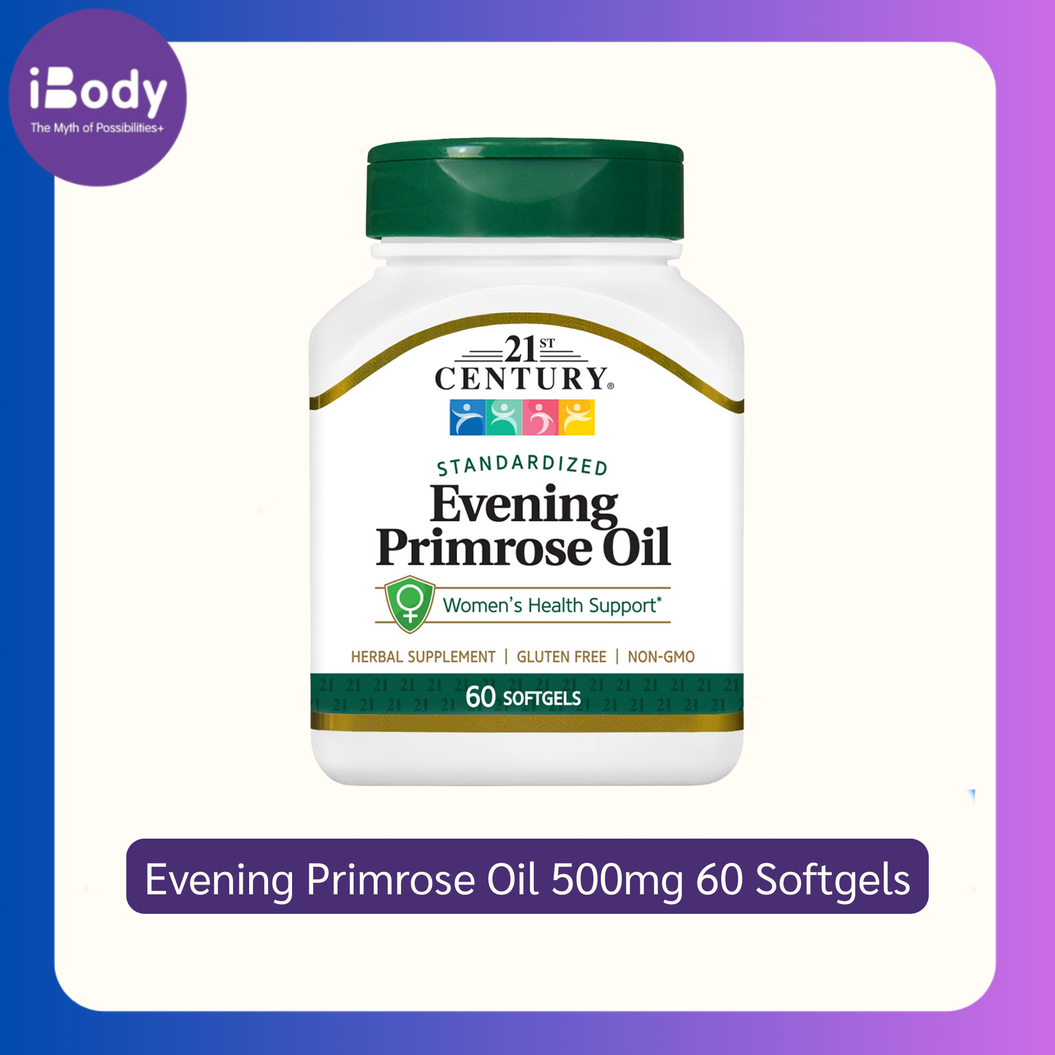 Evening Primrose Oil น้ำมันอีฟนิ่งพริมโรส 500mg 60 Softgels (21st Century) เพื่อสุขภาพของผู้หญิง