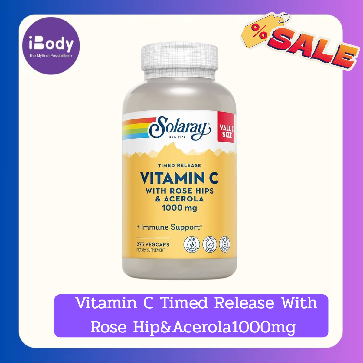 Solaray Vitamin C Timed Release With Rose Hip&Acerola1000mg วิตามินซี vitC