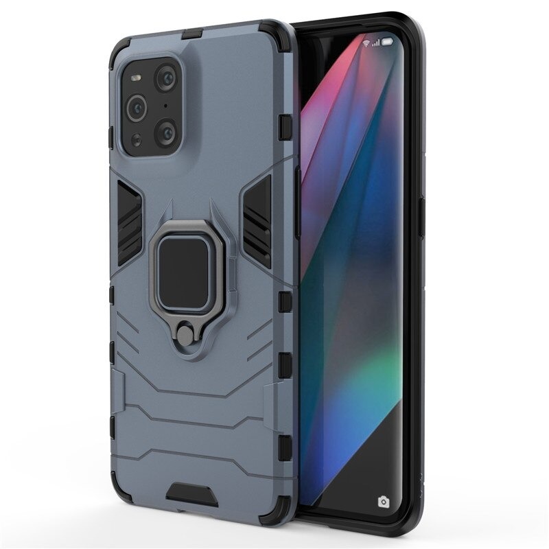 เคส OPPO Find X3 Pro#เคสฝาหลังพลาสติกแข็ง +TPU Hybrid Case มีแหวนสวมนิ้วโลหะ