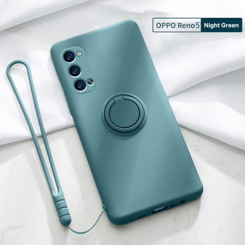 เคส OPPO Reno 5 Pro 5G #เคสฝาหลังซิลิโคนนิ่มมีแหวนสวมนิ้ว Liquid Silicone Back Case